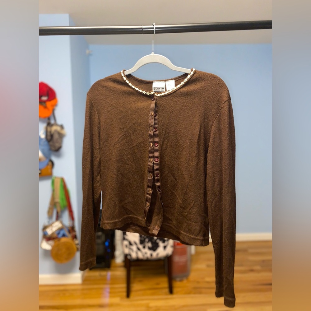 Vintage Brown Cardigan with floral details